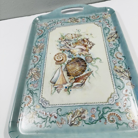 Melamine Tray Shell Beachs Home Essentials  Double Handled Platter Tray  18x11in - Picture 2 of 3